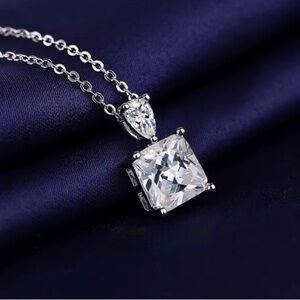 NEW SILVER SQUARE ASSCHER CUBIC ZIRCONIA NECKLACE